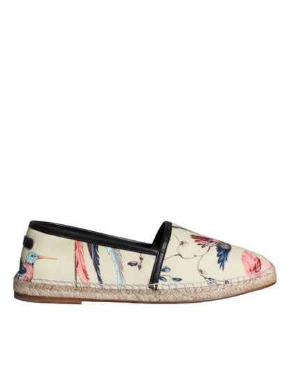 Dolce &amp; Gabbana Beige Floral Canvas Espadrilles Slip On Shoes