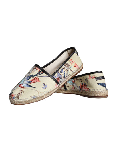 Dolce &amp; Gabbana Beige Floral Canvas Espadrilles Slip On Shoes