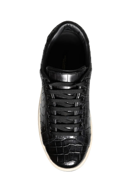 Dolce &amp; Gabbana Sorte Læder Herre Low Top Sneakers Sko