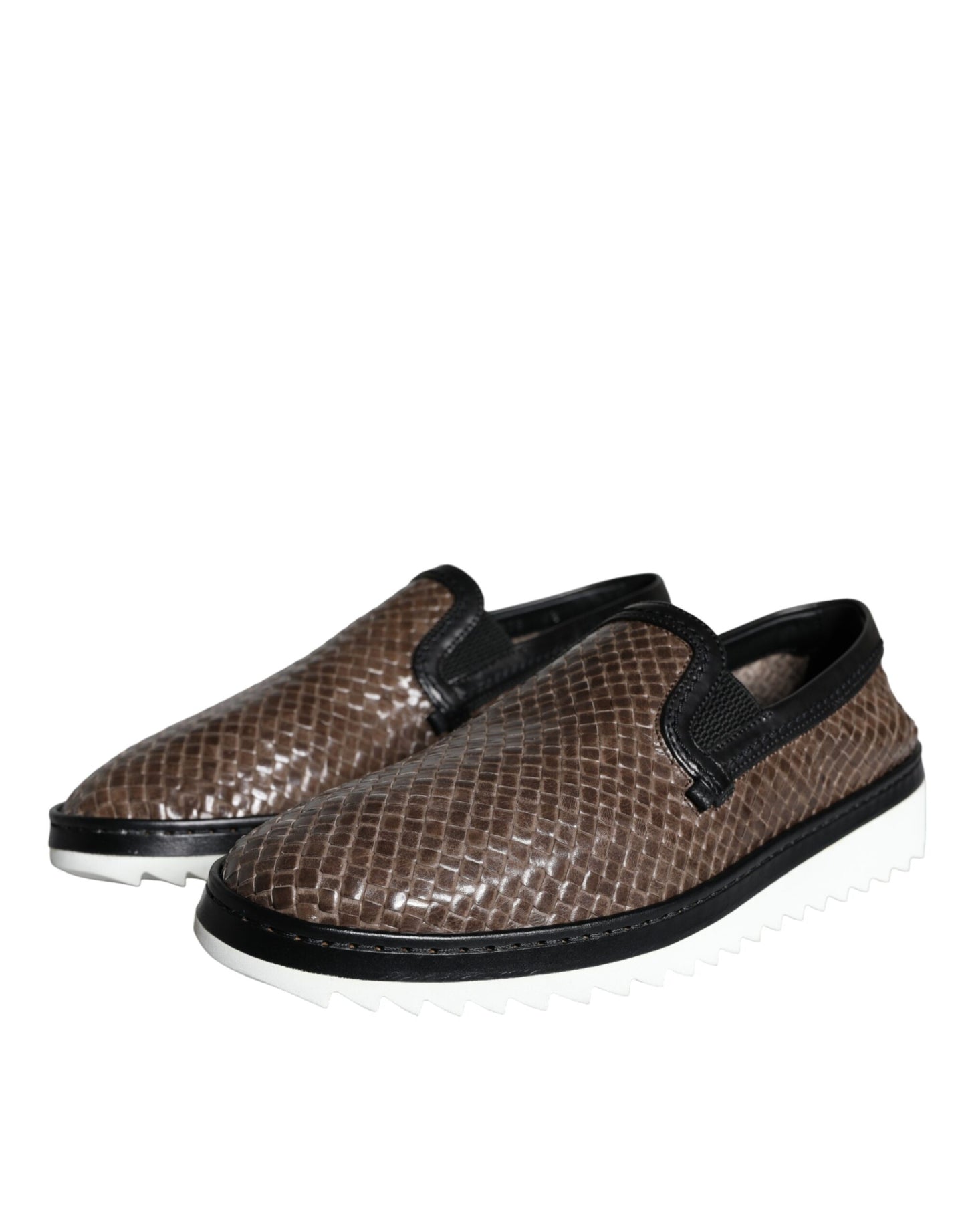 Dolce &amp; Gabbana brun sort lædervævet mænd Loafers sko