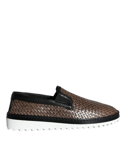 Dolce &amp; Gabbana brun sort lædervævet mænd Loafers sko