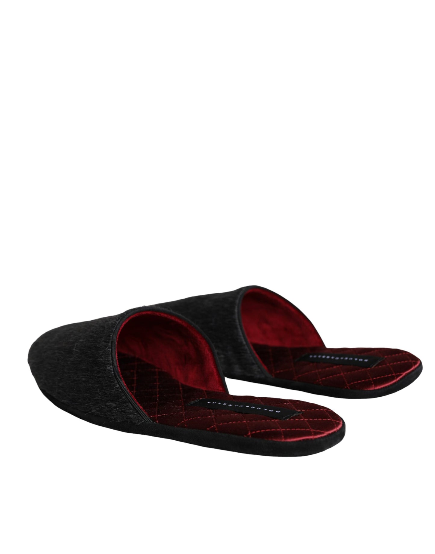 Dolce &amp; Gabbana Sort imiteret Pels Slides Hjemmesko Slip On Shoes