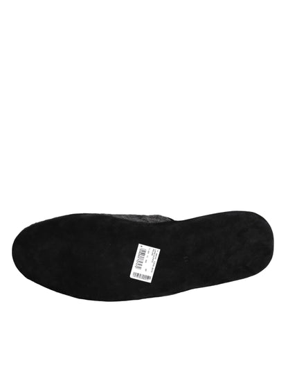 Dolce &amp; Gabbana Sort imiteret Pels Slides Hjemmesko Slip On Shoes