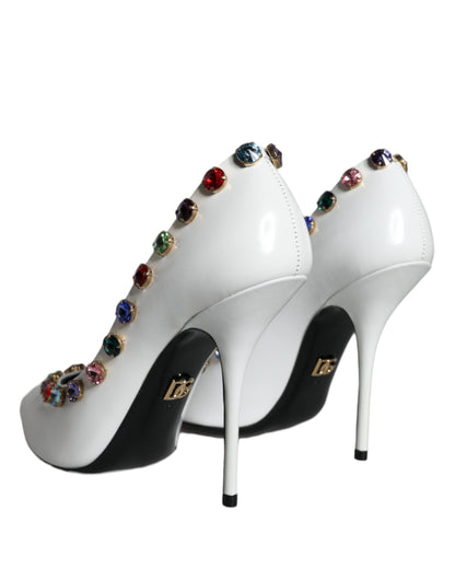 Dolce &amp; Gabbana Hvide Krystallæder Pumps Sko med Høje Hæle