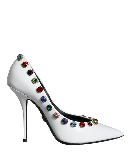 Dolce &amp; Gabbana Hvide Krystallæder Pumps Sko med Høje Hæle
