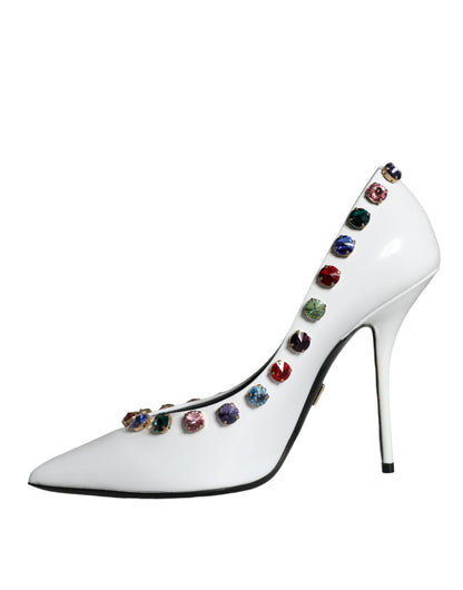 Dolce &amp; Gabbana Hvide Krystallæder Pumps Sko med Høje Hæle
