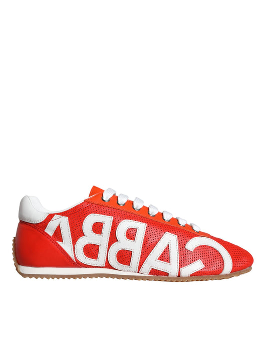 Dolce &amp; Gabbana Røde Hvide Læder Logo Casual Sneakers Sko