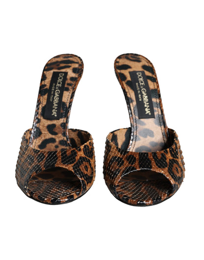 Dolce &amp; Gabbana Brune Leopard Læder Sandaler Med Hæle