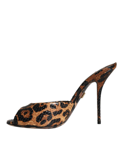 Dolce &amp; Gabbana Brune Leopard Læder Sandaler Med Hæle