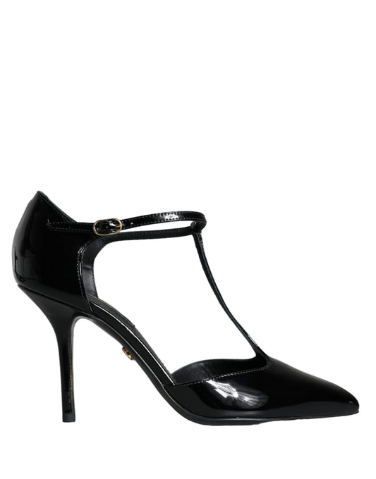 Dolce &amp; Gabbana Sorte Lædersko med T-rem og Stiletto-Hæle
