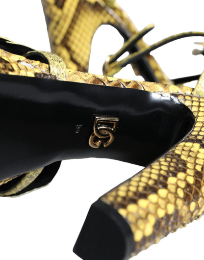 Dolce &amp; Gabbana Gule Eksotisk Læder Sandaler med Ankelrem og Høje Hæle