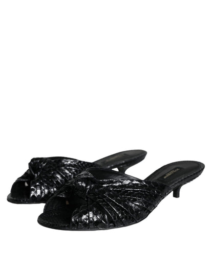 Dolce &amp; Gabbana Sorte Læderhæle Slides Sandaler Sko