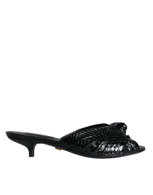 Dolce &amp; Gabbana Sorte Læderhæle Slides Sandaler Sko