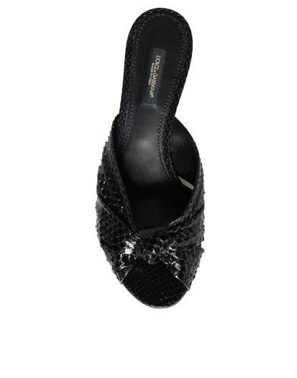 Dolce &amp; Gabbana Sorte Læderhæle Slides Sandaler Sko