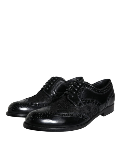 Dolce &amp; Gabbana Sorte Læder Blomster Blonde Formelle Sko
