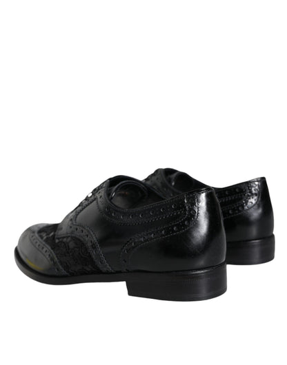 Dolce &amp; Gabbana Sorte Læder Blomster Blonde Formelle Sko