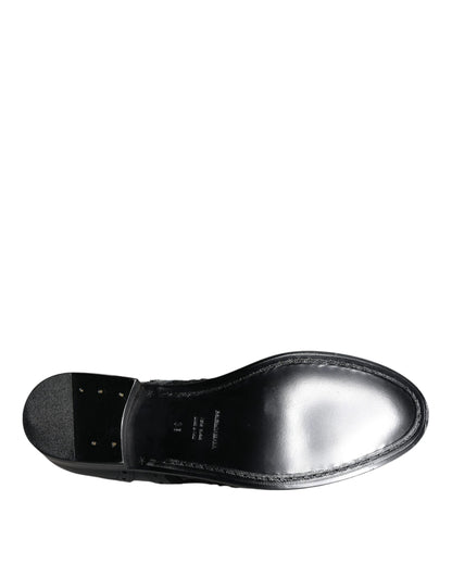 Dolce &amp; Gabbana Sorte Læder Blomster Blonde Formelle Sko