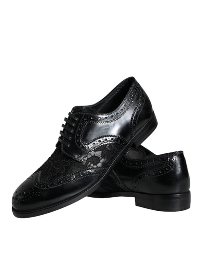 Dolce &amp; Gabbana Sorte Læder Blomster Blonde Formelle Sko