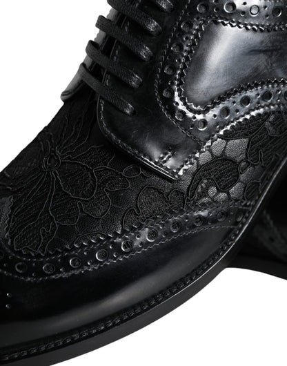 Dolce &amp; Gabbana Sorte Læder Blomster Blonde Formelle Sko