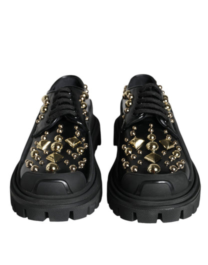 Dolce &amp; Gabbana Sorte Læder Trekking Derby Udsmykkede Sko