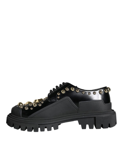 Dolce &amp; Gabbana Sorte Læder Trekking Derby Udsmykkede Sko