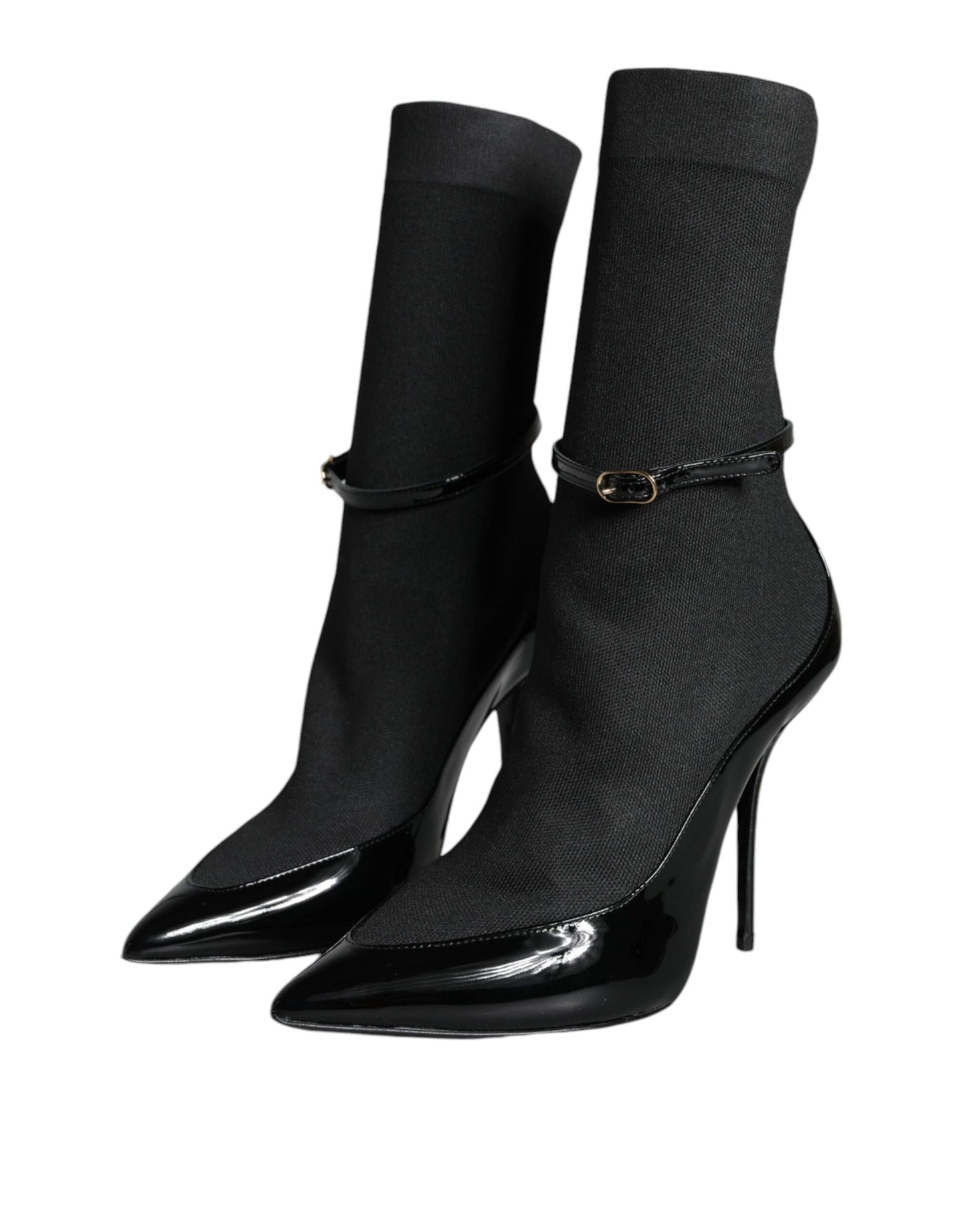 Dolce &amp; Gabbana Sorte Læder Stilettos Støvletter Sokker Sko