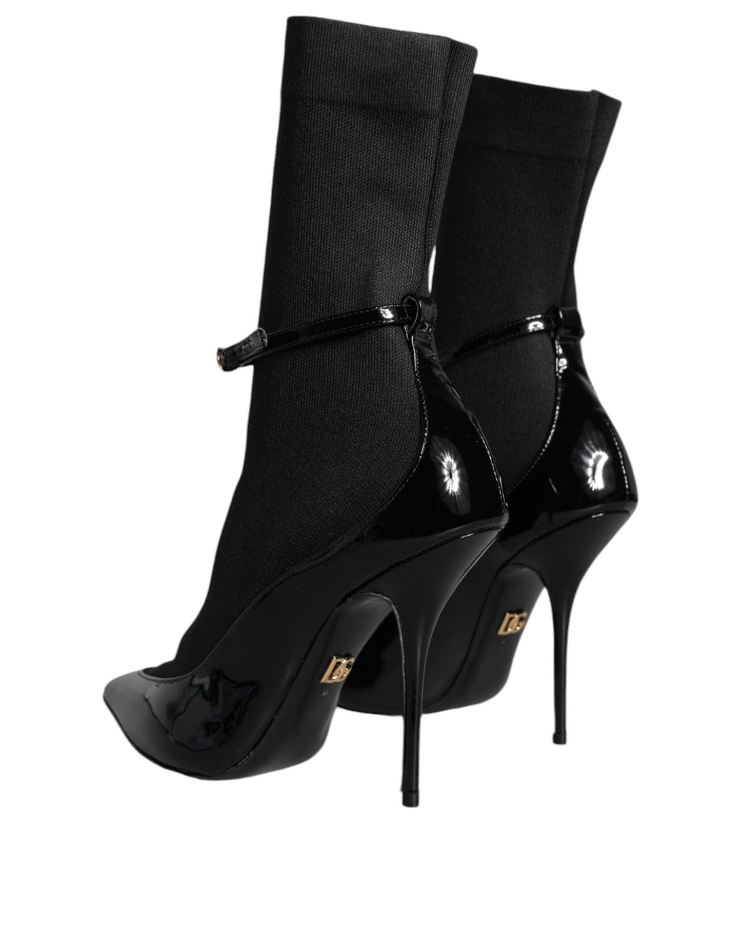 Dolce &amp; Gabbana Sorte Læder Stilettos Støvletter Sokker Sko