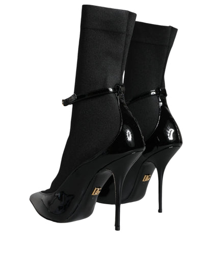 Dolce &amp; Gabbana Sorte Læder Stilettos Støvletter Sokker Sko