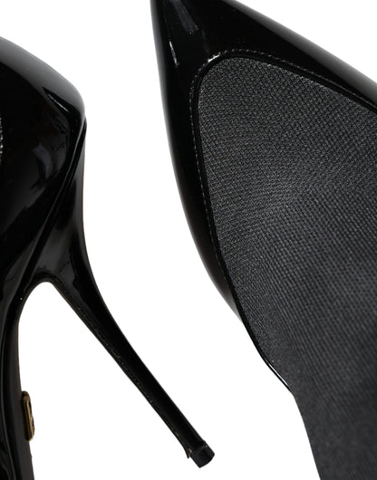 Dolce &amp; Gabbana Sorte Læder Stilettos Støvletter Sokker Sko