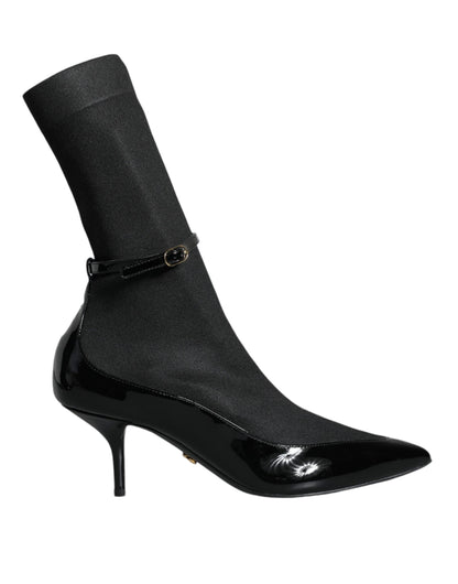 Dolce &amp; Gabbana Sorte Læder Stilettos Støvletter Sokker Sko