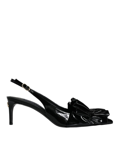 Dolce &amp; Gabbana Sorte Laklæder Slingback Sko med Hæle