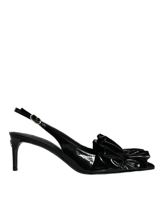 Dolce &amp; Gabbana Sorte Laklæder Slingback Sko med Hæle