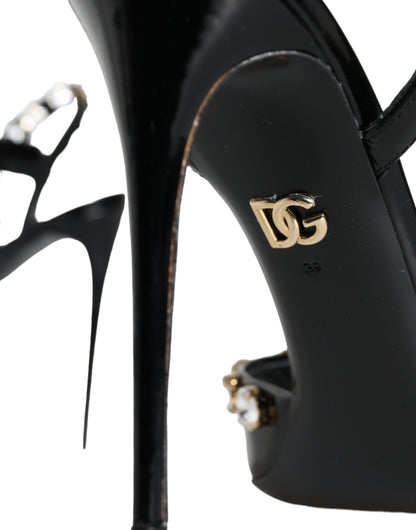 Dolce &amp; Gabbana Sorte Lædersandaler med Krystalrem og Ankelrem
