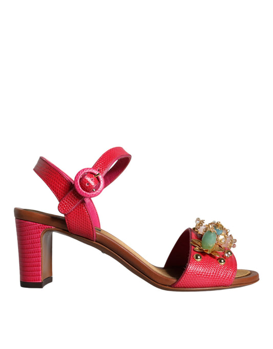 Dolce &amp; Gabbana Fuchsia Læderudsmykkede Keira Sandaler Sko