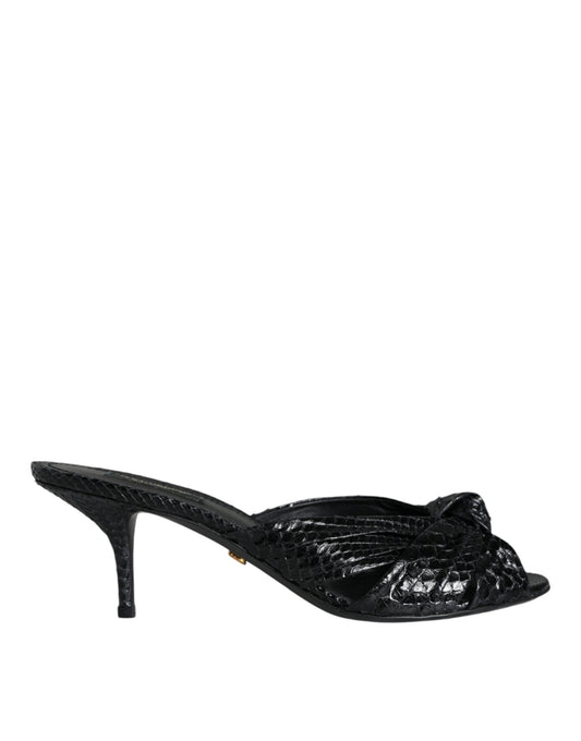 Dolce &amp; Gabbana Sorte Læderhæle Slides Sandaler Sko