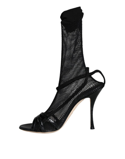 Dolce &amp; Gabbana Sorte Mesh Stilettohæle Sandaler Sko