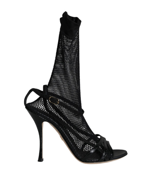 Dolce &amp; Gabbana Sorte Mesh Stilettohæle Sandaler Sko