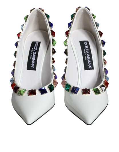 Dolce &amp; Gabbana Hvide Krystaller Læder Højhælede Pumps Sko