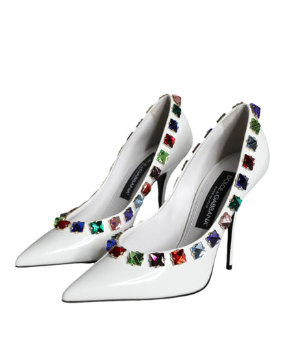 Dolce &amp; Gabbana Hvide Krystaller Læder Højhælede Pumps Sko