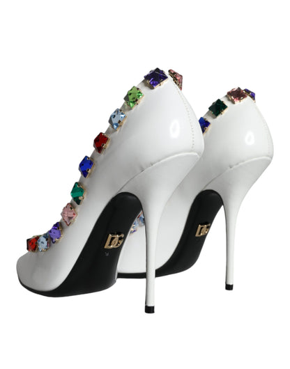 Dolce &amp; Gabbana Hvide Krystaller Læder Højhælede Pumps Sko