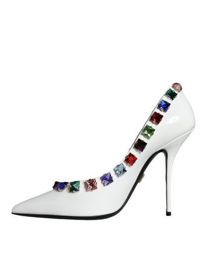 Dolce &amp; Gabbana Hvide Krystaller Læder Højhælede Pumps Sko