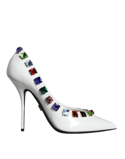 Dolce &amp; Gabbana Hvide Krystaller Læder Højhælede Pumps Sko