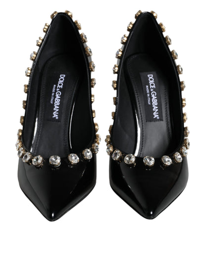 Dolce &amp; Gabbana Sorte Krystaller Læder Højhælede Pumps Sko