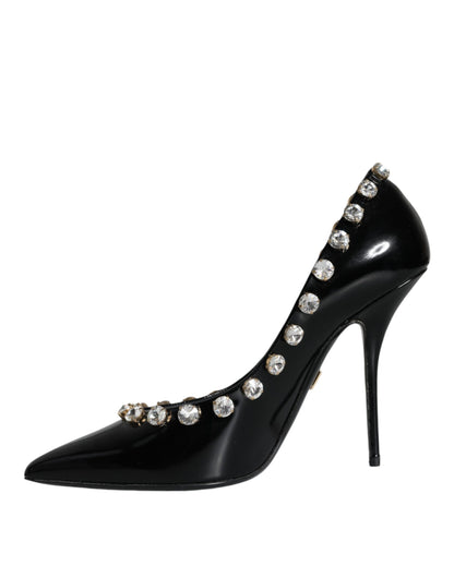 Dolce &amp; Gabbana Sorte Krystaller Læder Højhælede Pumps Sko