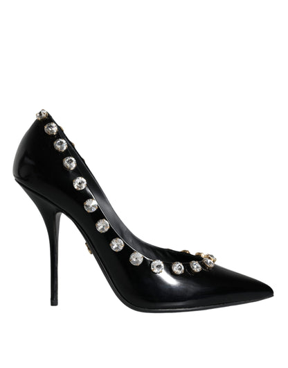 Dolce &amp; Gabbana Sorte Krystaller Læder Højhælede Pumps Sko