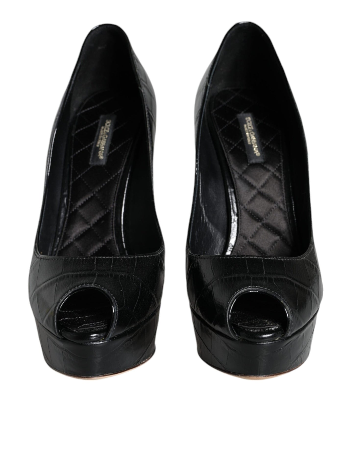 Dolce &amp; Gabbana Sorte Læder Platformhæle Pumps Sko