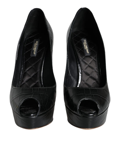 Dolce &amp; Gabbana Sorte Læder Platformhæle Pumps Sko