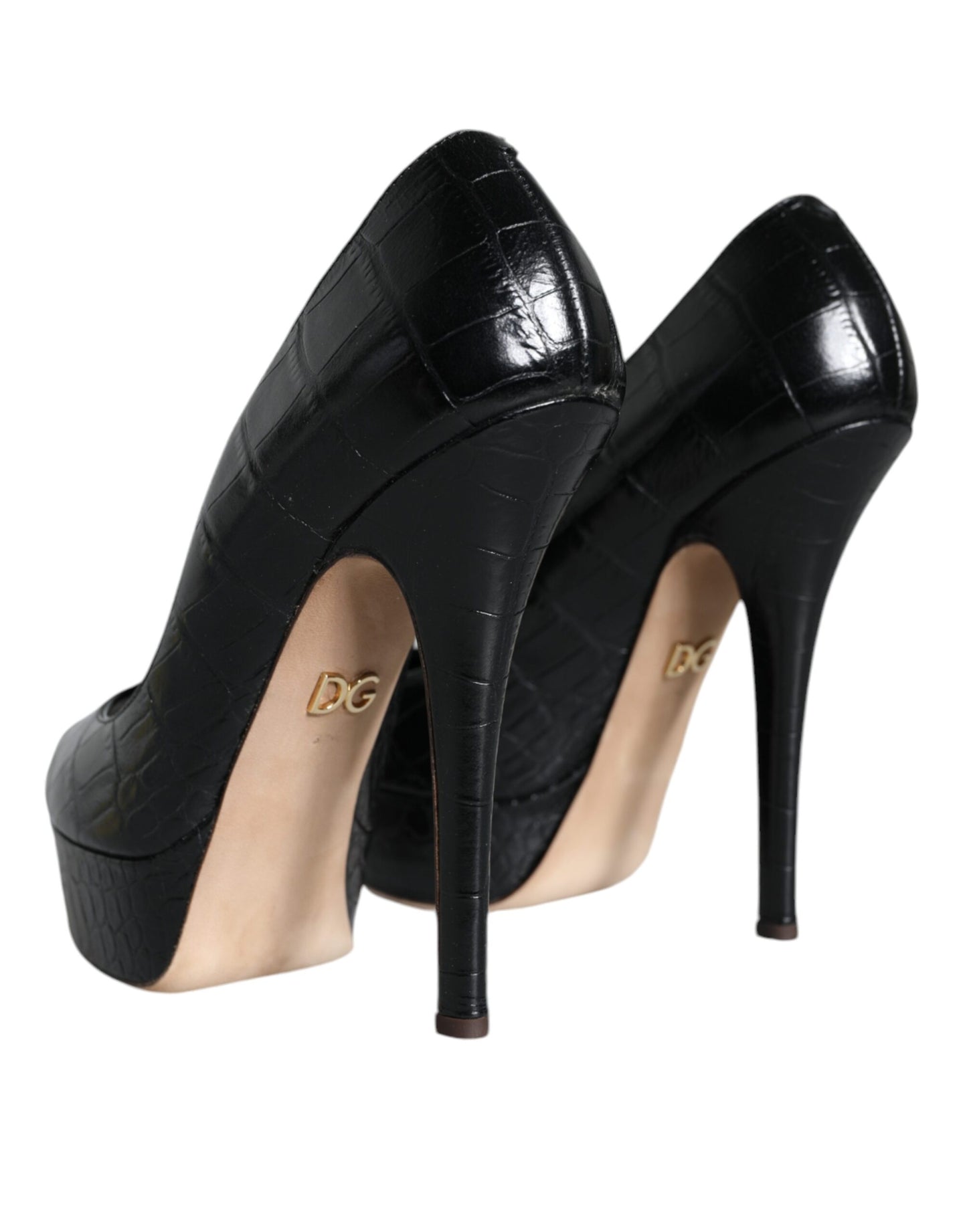 Dolce &amp; Gabbana Sorte Læder Platformhæle Pumps Sko