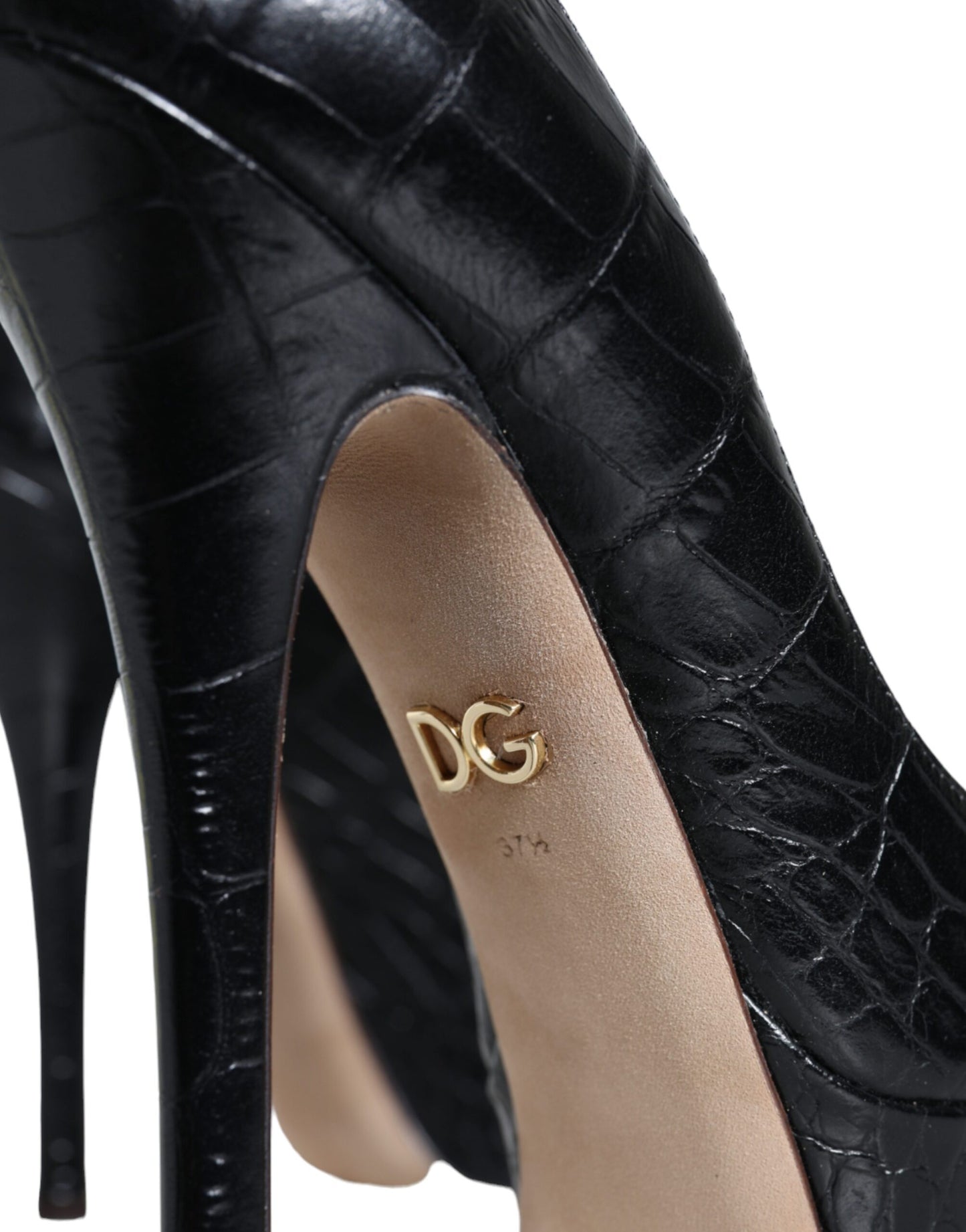 Dolce &amp; Gabbana Sorte Læder Platformhæle Pumps Sko