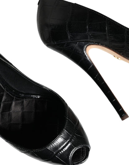 Dolce &amp; Gabbana Sorte Læder Platformhæle Pumps Sko